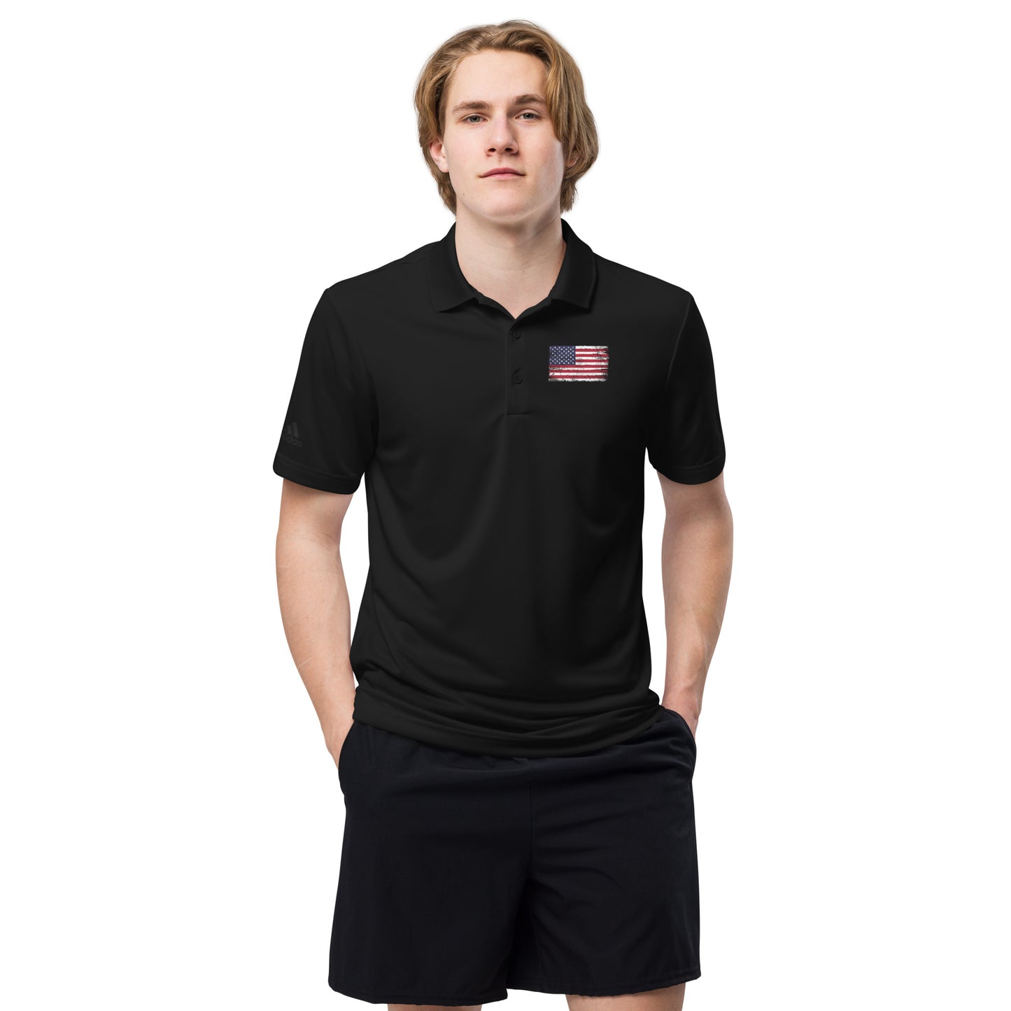 Black adidas Polo Shirt - USA Flag
