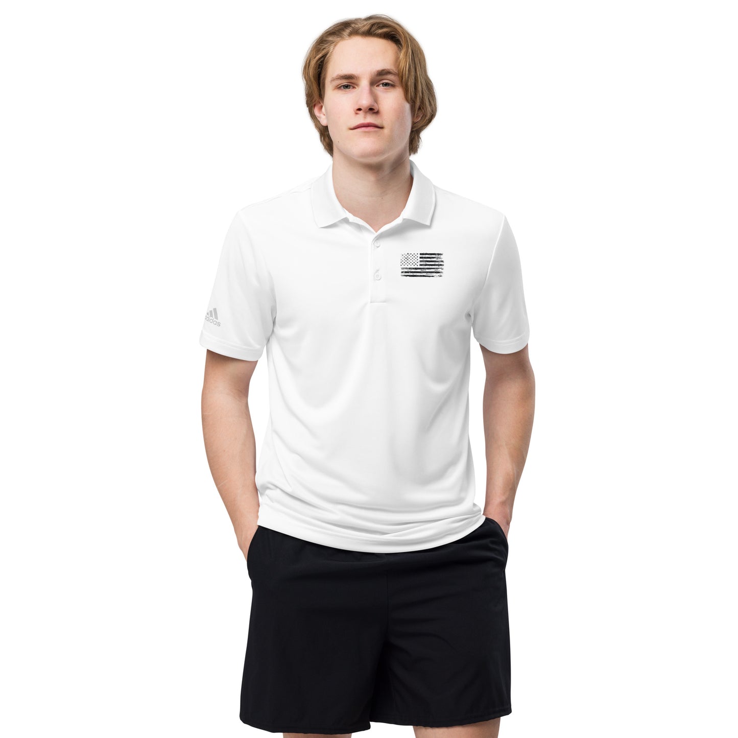 White adidas Polo Shirt - Black Stars USA Flag