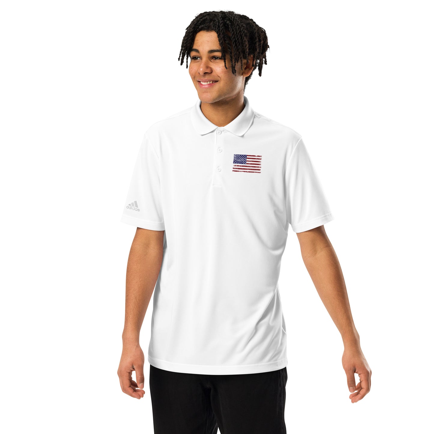 White adidas Polo Shirt - USA Flag