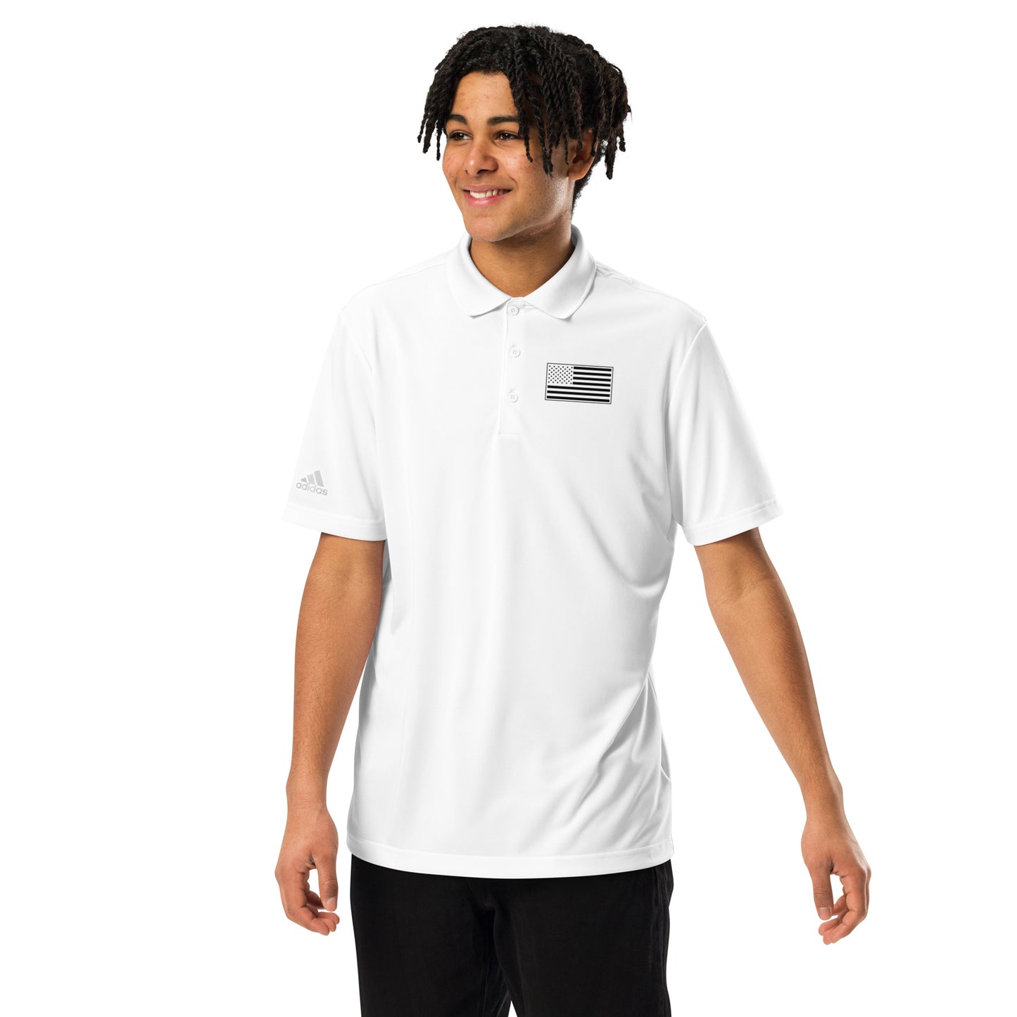 White adidas Polo Shirt - Standard USA Flag