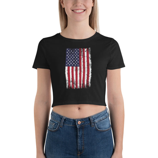 Women’s Crop Top Tee - Full Color USA Flag