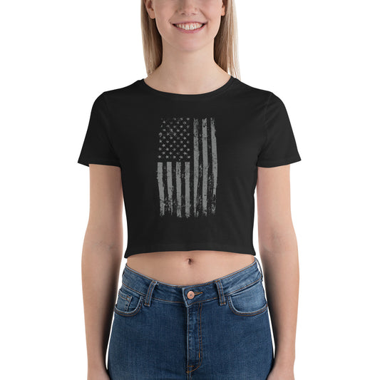 Women’s Crop Top Tee - Gray Stars USA Flag