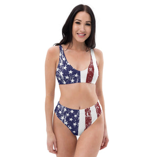 USA Flag High-Waist Bikini Swimsuit