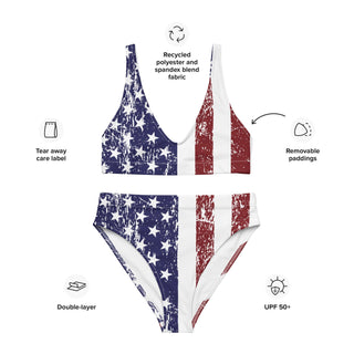 USA Flag High-Waist Bikini Swimsuit