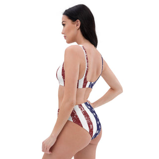 USA Flag High-Waist Bikini Swimsuit