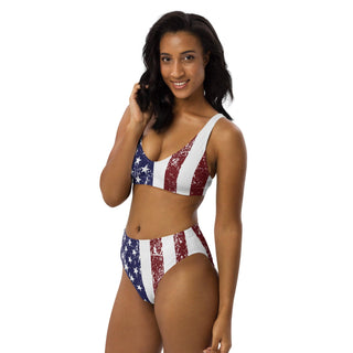 USA Flag High-Waist Bikini Swimsuit