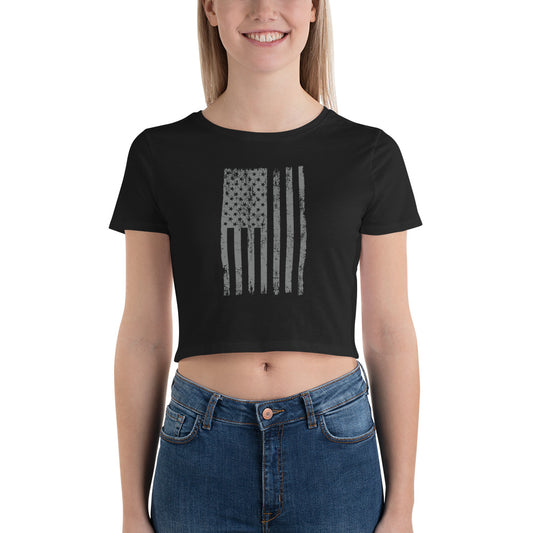 Women’s Crop Top Tee - Gray USA Flag