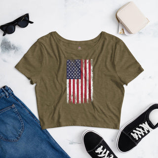 Women’s Crop Top Tee - Full Color USA Flag