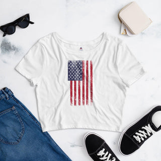 Women’s Crop Top Tee - Full Color USA Flag